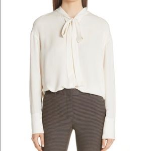THEORY Silk Blouse w/ Faux Wrap neck tie, Ivory, Size Petite, 0 #5626412